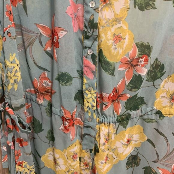 Zara Womens Sheer Floral Print Side Slit Drawstring Bow Cardigan Top M Boho - Picture 2 of 6